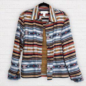JONES NEW YORK Vintage Linen Azetc Southwest Silver Button Jacket Coat Shacket S